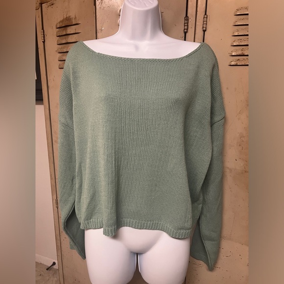 Nasty Gal Sweater Sage Green Crop Off The Shoulder Size M - Picture 1 of 9
